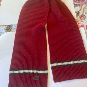 Coach Vintage 100% Wool Knit Winter Scarf Burgundy with Stripe - 60” x 6”, Warm